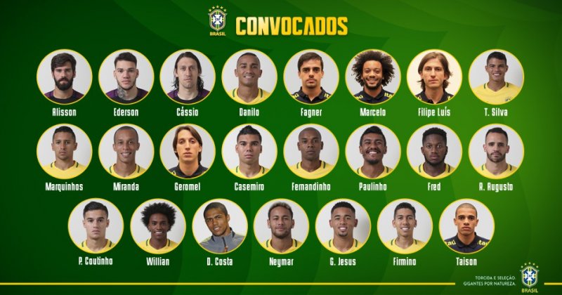Brasil vai à Copa com Cássio, Fagner, Geromel, Fred e Taison