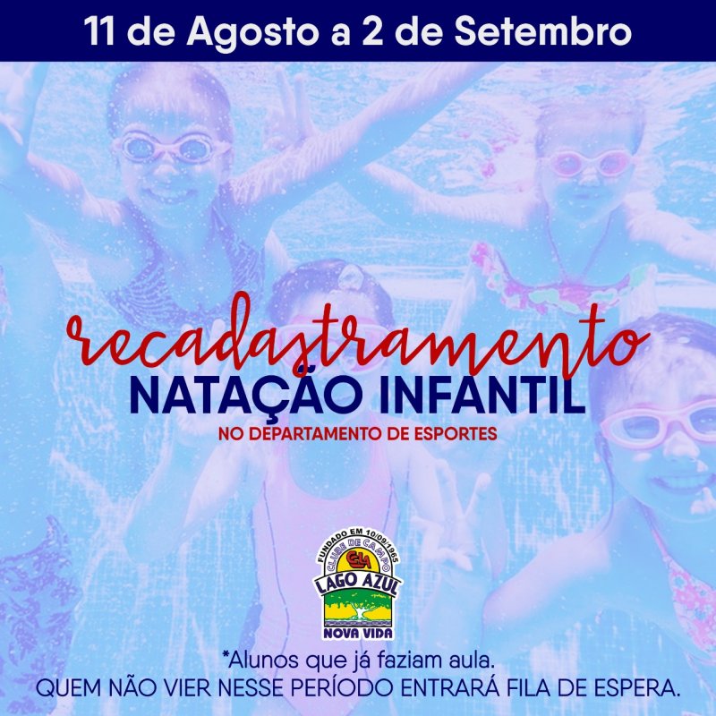 Lago Azul faz recadastramento para aulas de natação