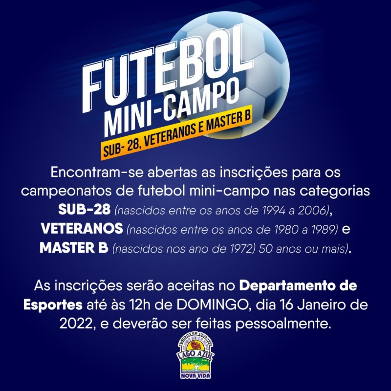 Clube Lago Azul recebe inscrições para mini-campo