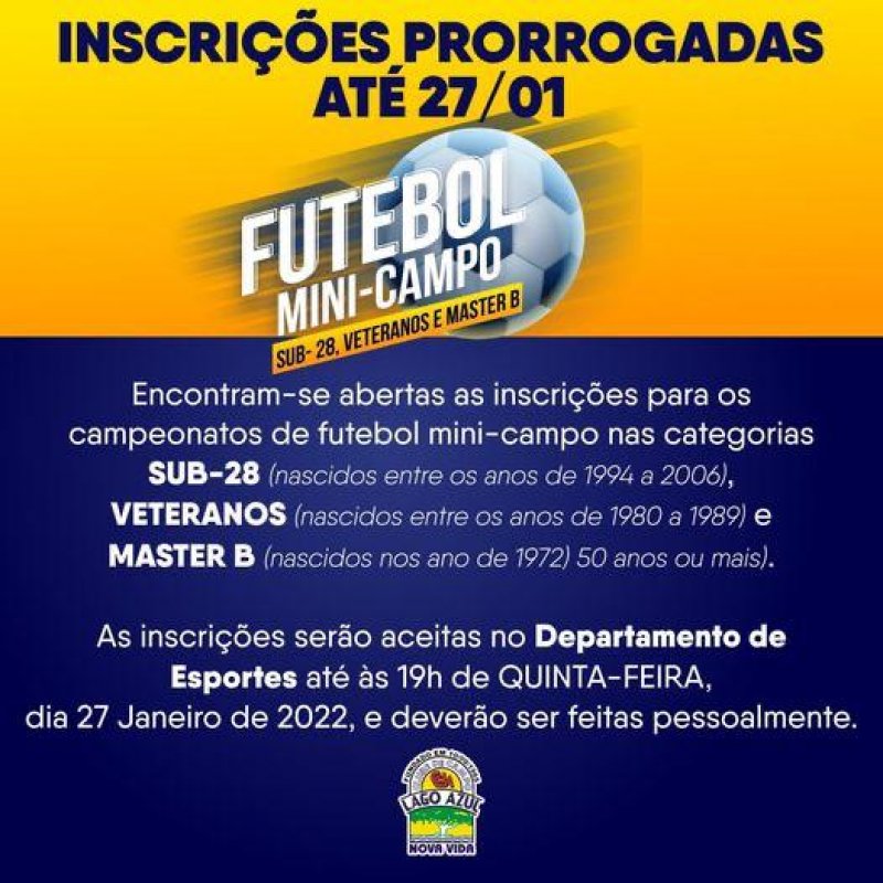 Lago Azul recebe inscrições para mini-campo