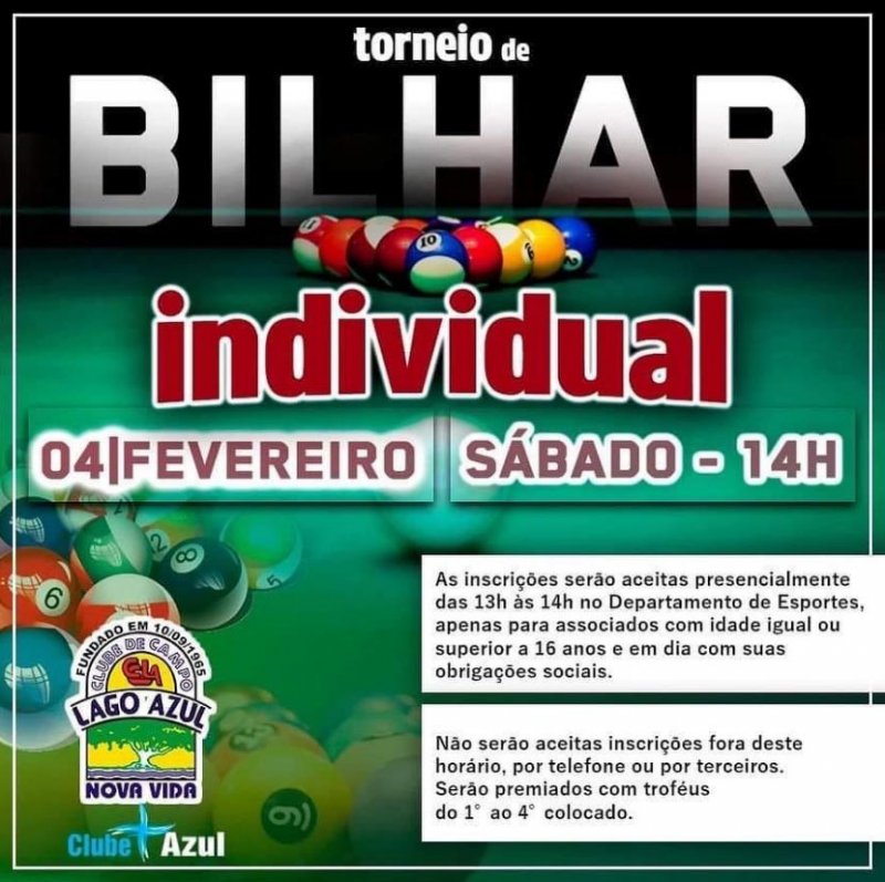 Clube de Campo Lago Azul programa Torneio de Bilhar
