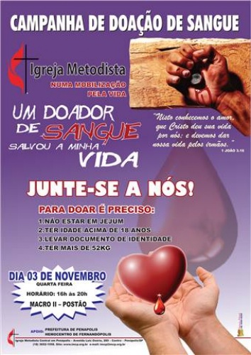 Campanha de arrecadação de sangue acontece dia 03