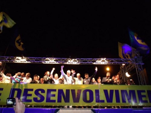 Governador Alckmin, Julio Semeghini, Pedro Tobias, Firmino e Benoninho no comício de Ivan e Rafael