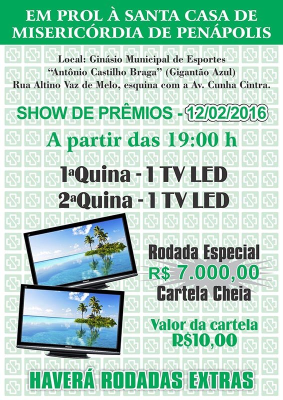 Santa Casa: Cartelas do 2º Show de Prêmios podem ser adquiridas em vários locais