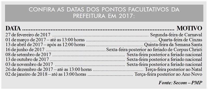 Prefeitura informa expediente durante o feriado prolongado de Carnaval