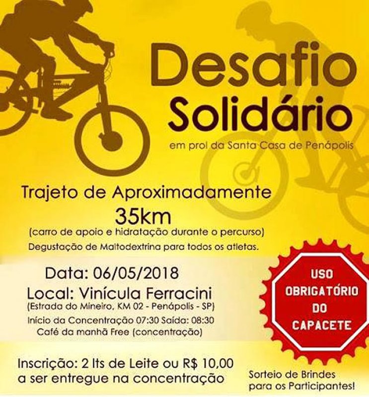 Desafio ciclístico fará arrecadação em prol à Santa Casa de Penápolis