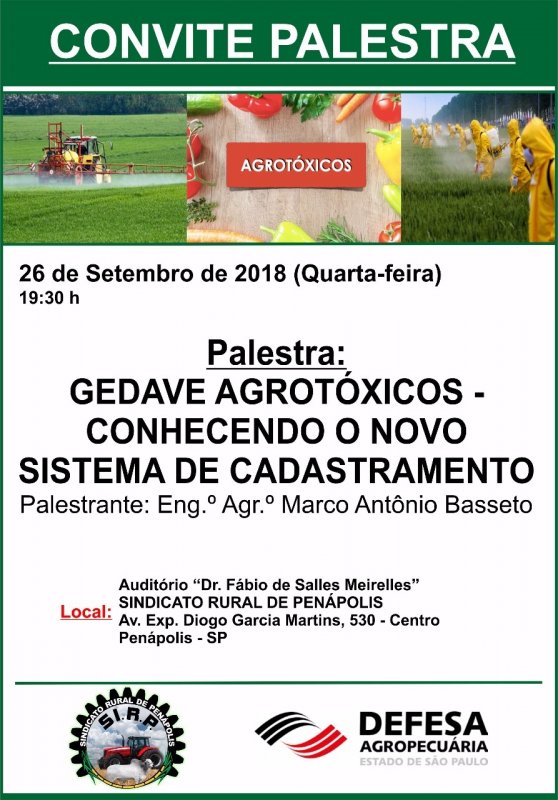 Sindicato Rural de Penápolis promove hoje palestra sobre o controle de agrotóxicos