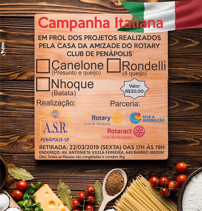 “Campanha Italiana”: Senhoras de rotarianos promovem venda beneficente de massas congeladas
