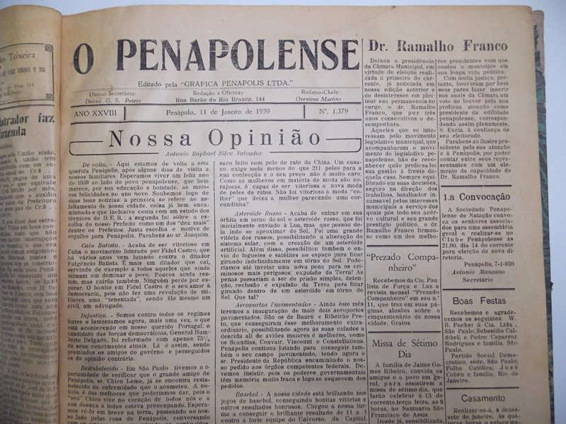 Jornal DIÁRIO DE PENÁPOLIS compõe imprensa que registra fatos locais desde 1915