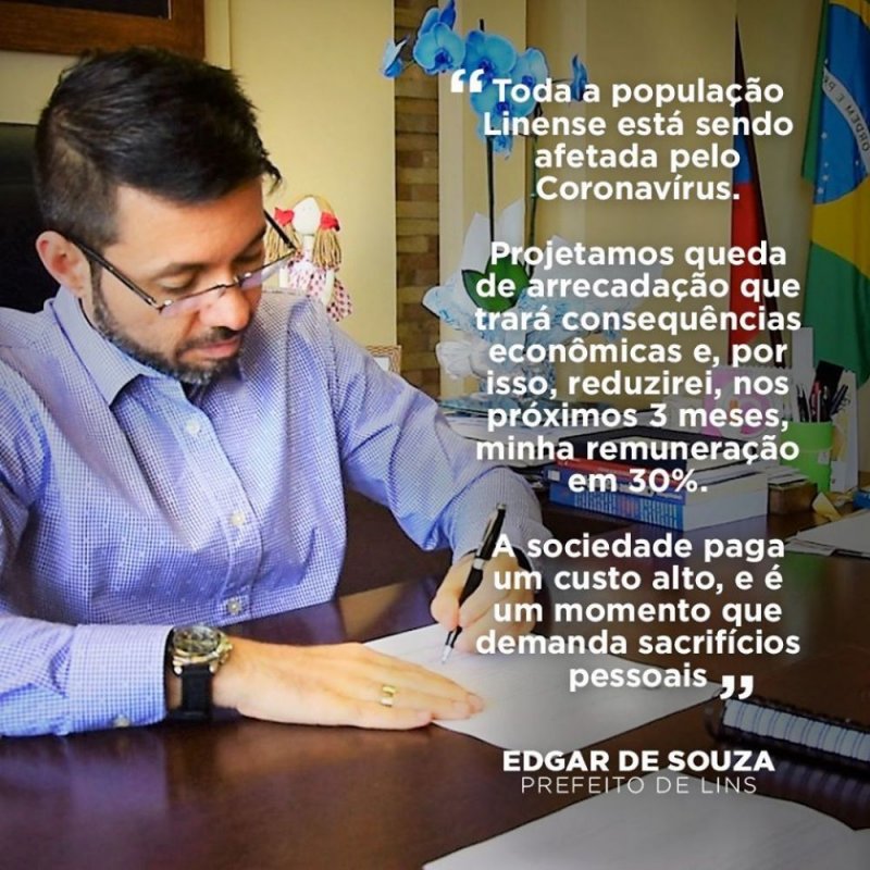 Prefeito de Lins anuncia redução do próprio salário por 3 meses