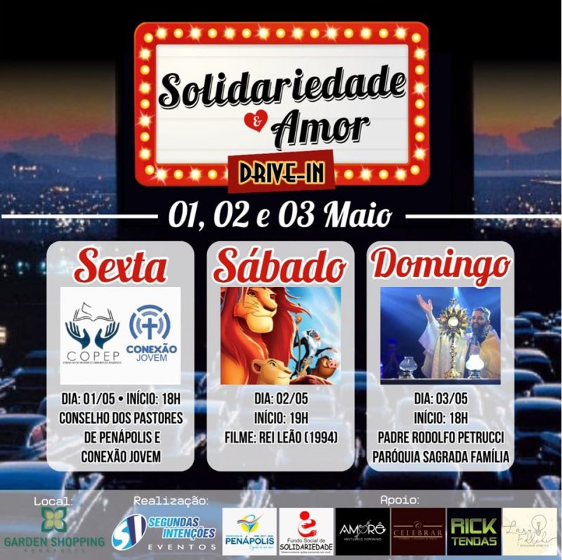 Solidariedade e Amor: Evento solidário em drive-in arrecadará alimentos