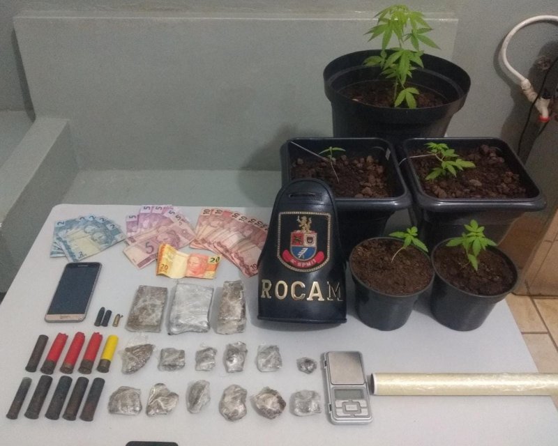 Estudante é preso com porções e pés de maconha