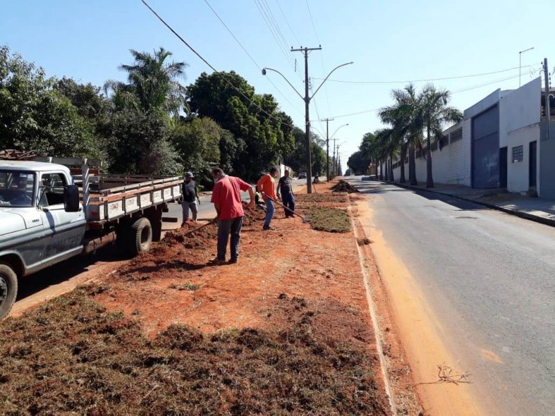Embelezamento: Canteiros centrais da rua Irmãos Torrezan recebem gramado