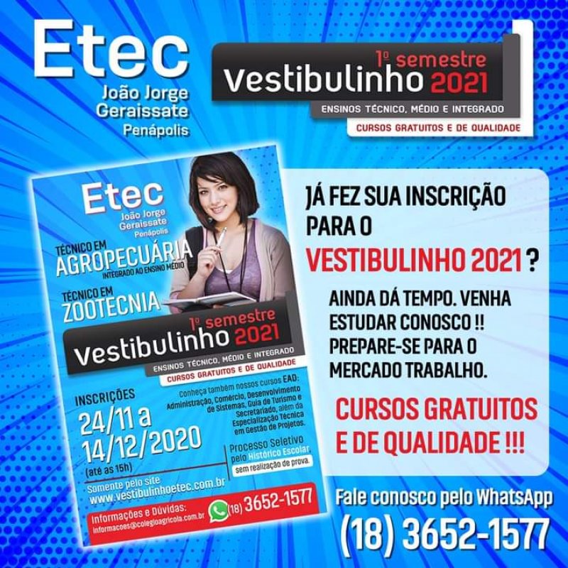 Últimos dias: Colégio Agrícola inscreve para cursos presenciais e online