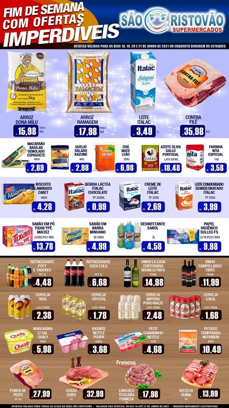 OFERTAS DESTE FIM DE SEMANA DO SÃO CRISTÓVÃO SUPERMERCADOS - 18/06 a 21/06