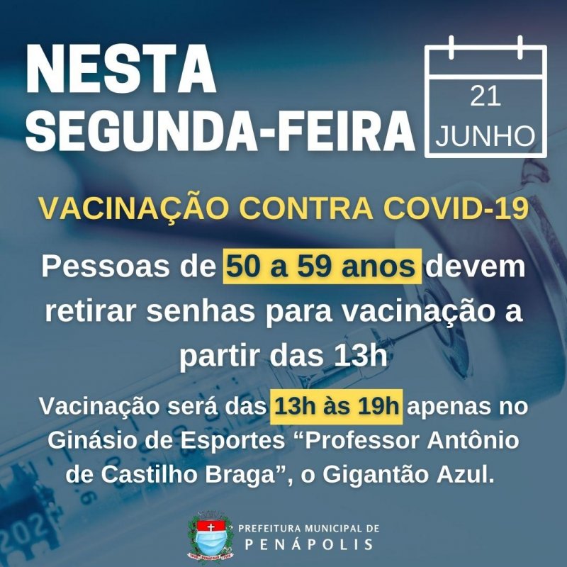 Vacinação contra a Covid-19 para pessoas a partir de 50 anos continua hoje