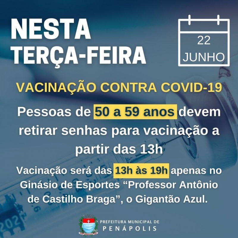 Vacinação contra Covid para pessoas a partir de 50 anos segue nesta terça-feira