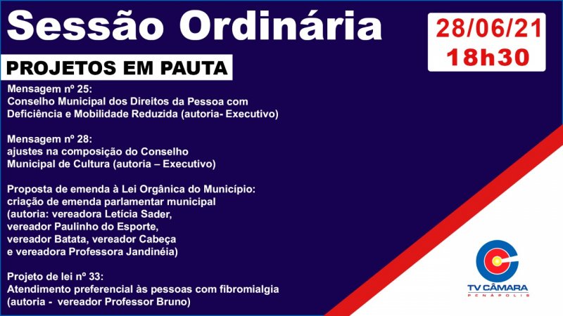 Câmara Municipal tem quatro projetos para votação nesta segunda-feira