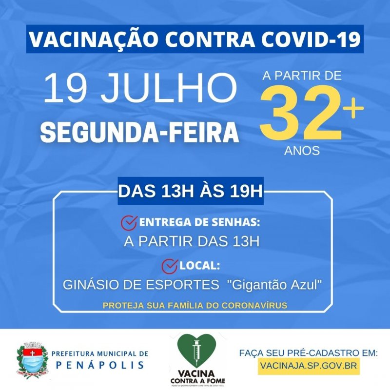 Vacinação no Ginásio de Esportes acontece para pessoas com 32 anos