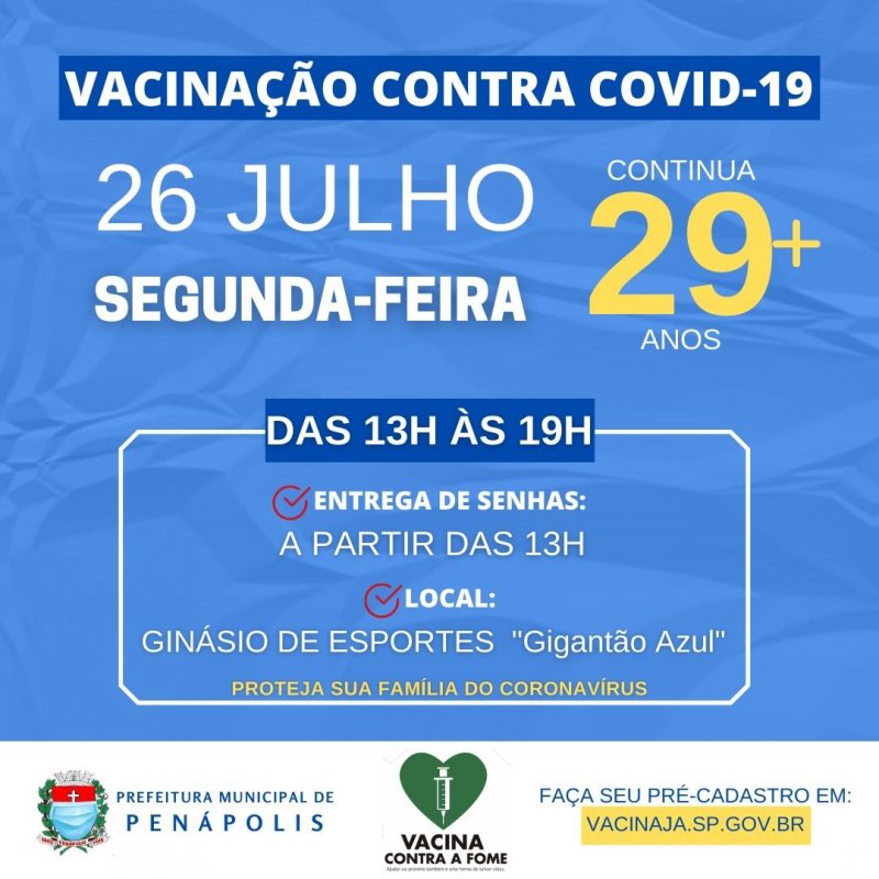 Continua nesta segunda vacinação contra Covid para pessoas a partir de 29 anos