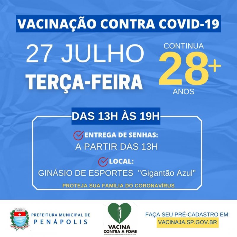 Covid-19: Penápolis inicia vacinação de pessoas a partir de 28 anos
