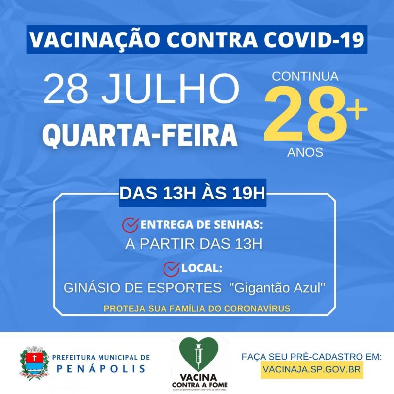 Covid: Continua vacinação para pessoas a partir de 28 anos