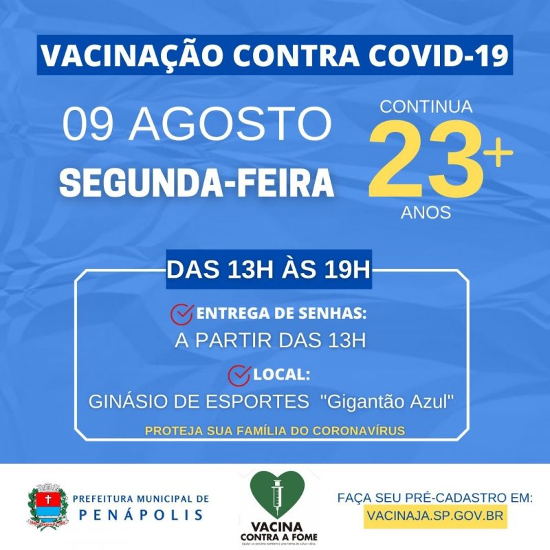 Continua amanhã vacinação contra a Covid-19 para pessoas a partir de 23 anos