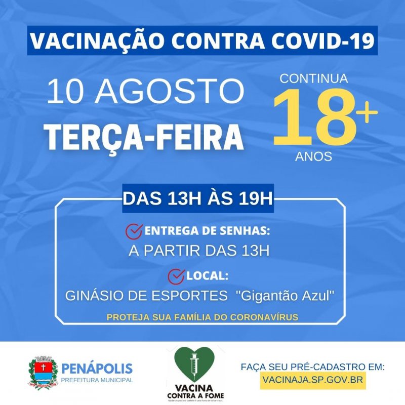 Continua vacinação contra Covid para pessoas com idade a partir de 18 anos