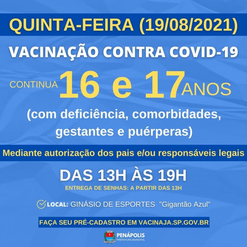 Covid-19: Continua vacinação de pessoas de 16 e 17 anos com comorbidades