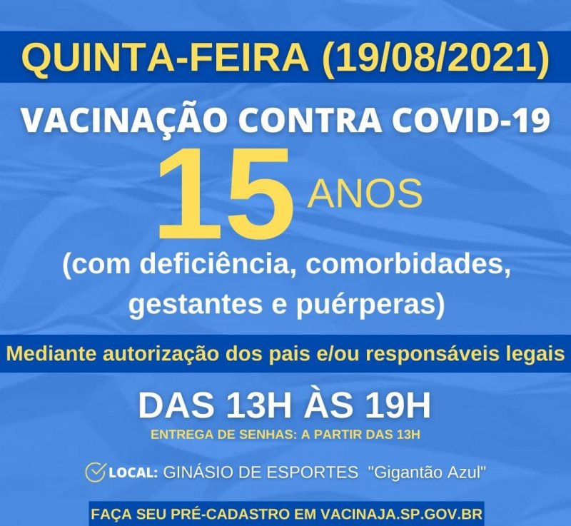 Penápolis inicia hoje vacinação contra Covid de pessoas de 15 anos com comorbidades