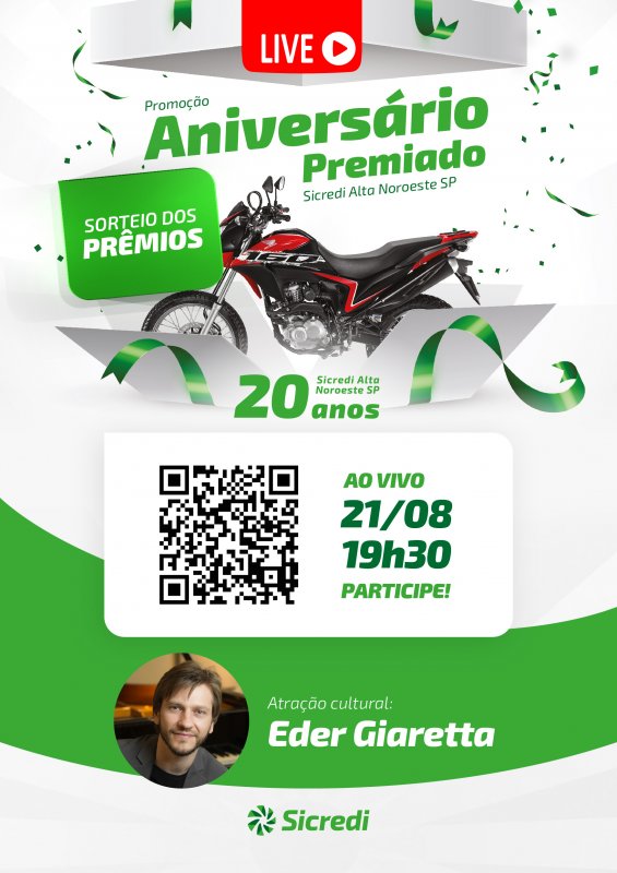 Sicredi sorteia 6 motos em live de aniversário