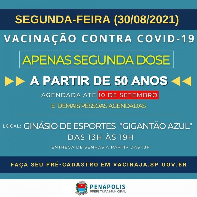 Covid: Penápolis terá vacinação apenas da 2ª dose nesta segunda-feira