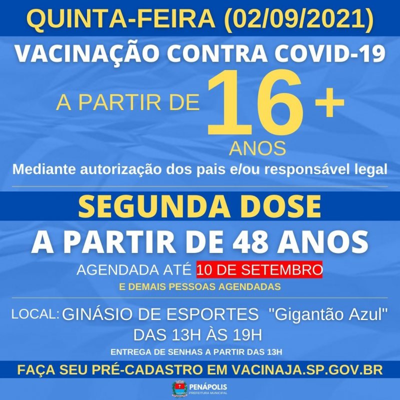 Covid-19: Penápolis inicia vacinação de adolescentes com 16 anos 