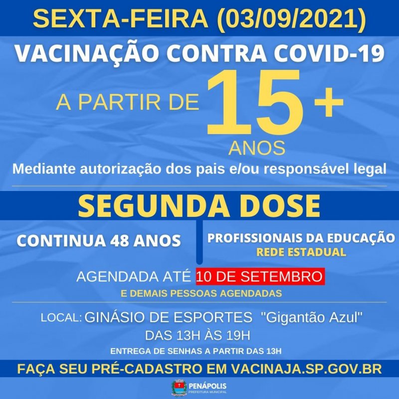 Covid-19: Penápolis inicia vacinação de adolescentes com 15 anos