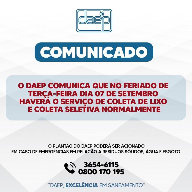 COMUNICADO DAEP - RECOLHIMENTO DE LIXO