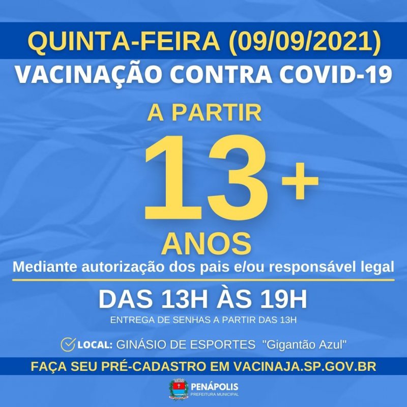 Covid-19: Penápolis inicia vacinação de adolescentes com 13 anos