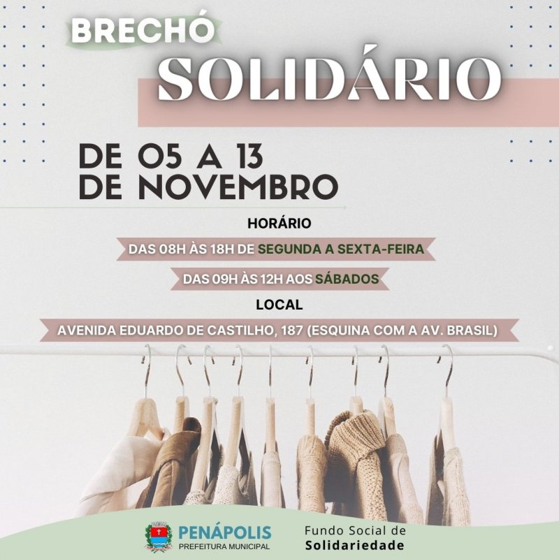 Fundo Social: Brechó Solidário começa na próxima sexta-feira
