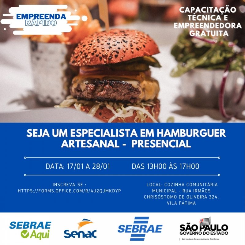Sebrae oferece curso gratuito de hamburgueria artesanal