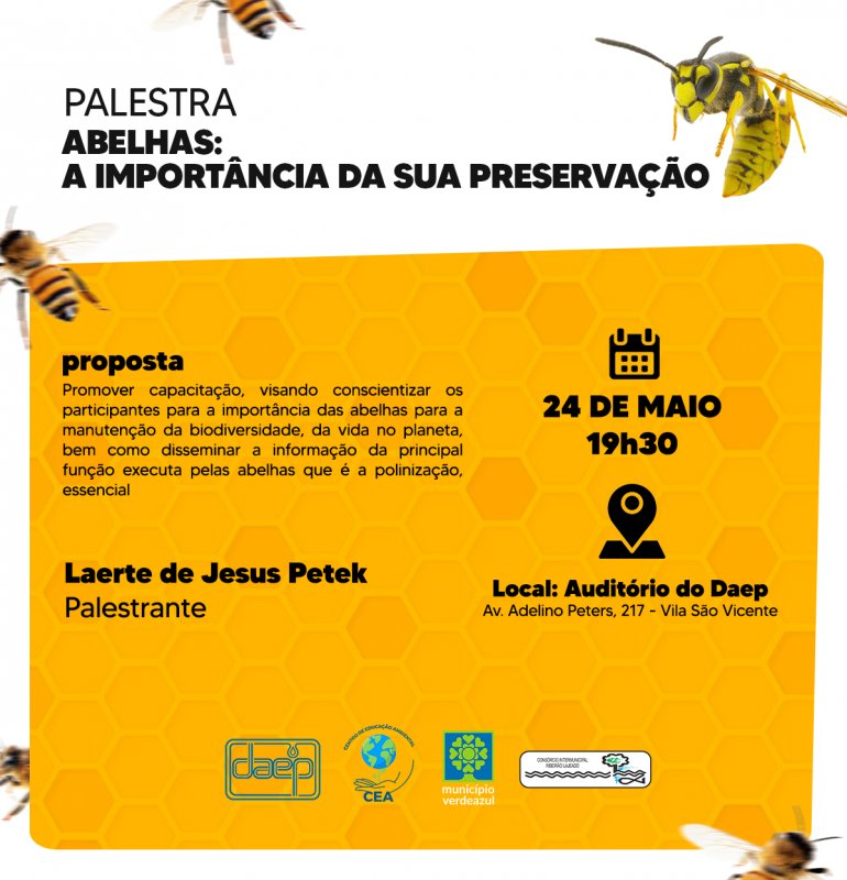 Daep promove hoje palestra sobre a importância das abelhas