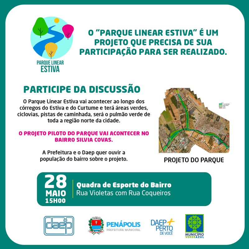 Daep e Prefeitura convidam população do bairro Silvia Covas para discussão do Parque Linear Estiva