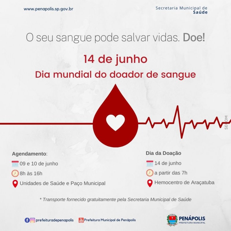Secretaria de Saúde mobiliza comunidade para doação de sangue dia 14 de junho