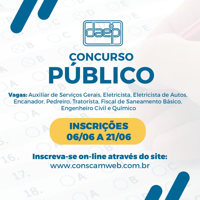 Inscrições para concurso do Daep vão até terça-feira