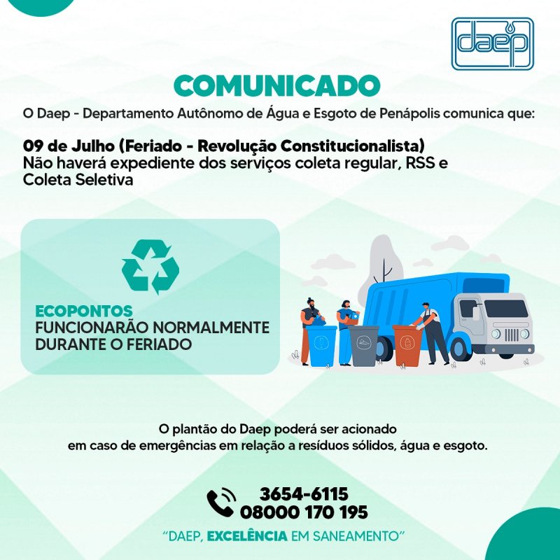 Daep comunica funcionamento de serviços no feriado