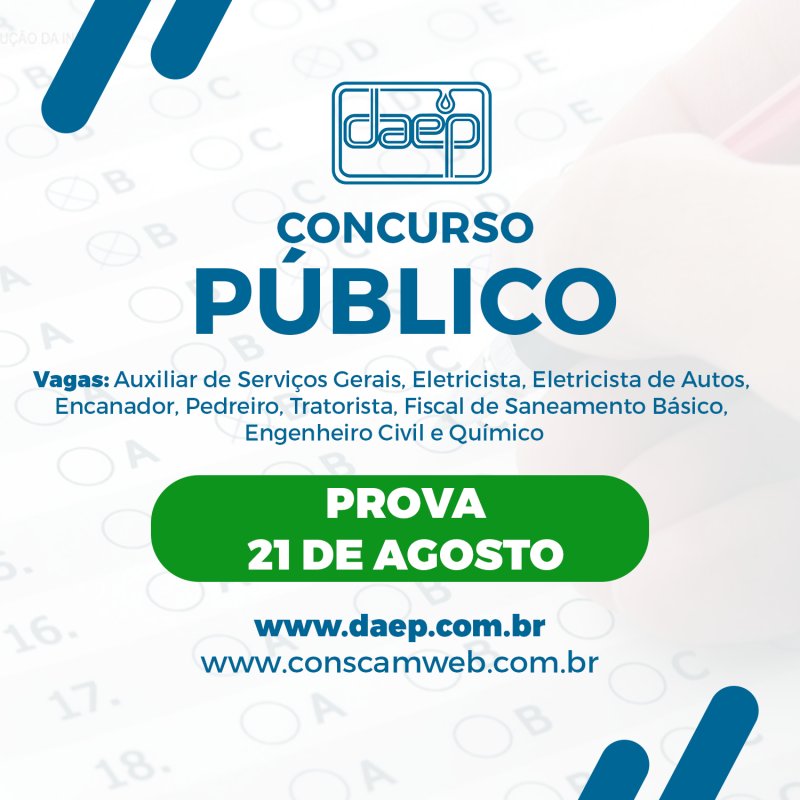Prova: Concurso Público do Daep acontece neste domingo