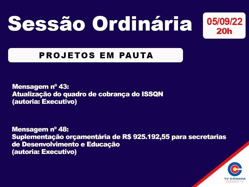 Câmara Municipal tem dois projetos para votação nesta segunda-feira