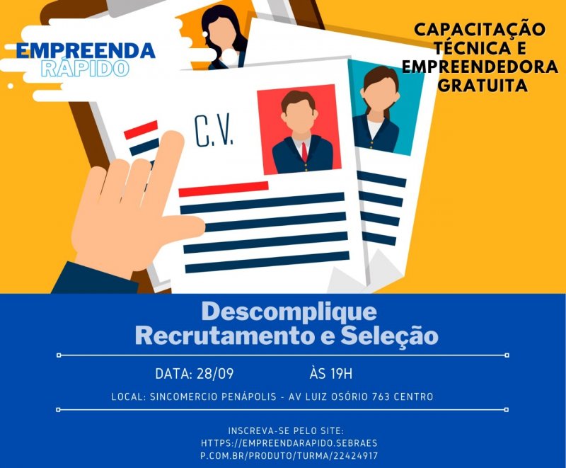 Sebrae inscreve para curso de recrutamento e seleção de pessoal