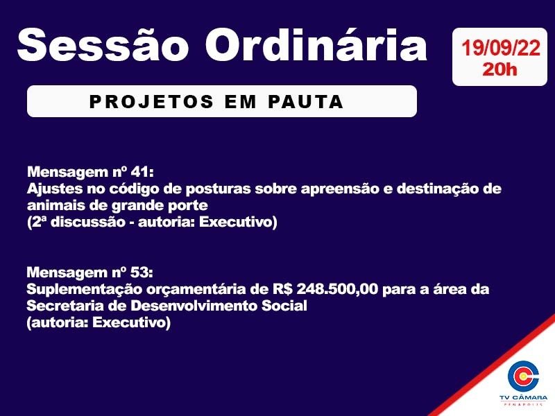 Segunda-feira: Câmara Municipal votará dois projetos em sua sessão 