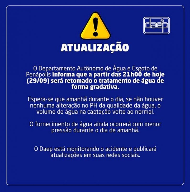Tratamento de água em Penápolis será retomado gradativamente