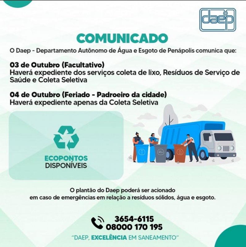 Daep comunica sobre coleta de lixo neste feriado