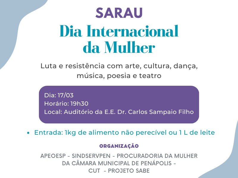 Procuradoria da Mulher apoia realização de sarau nesta sexta-feira